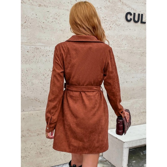 Corduroy Belted Shirt Dress rust orange - Picture 2 of 12